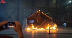 A picture of escaping from a house fire